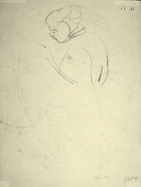 Estudo de uma Mulher a olhar para baixo (giz preto no papel) de Henri Gaudier Brzeska