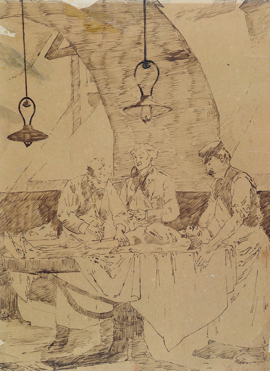 Autópsia no Hotel-Dieu, Paris, final do século XIX (caneta e tinta sobre papel) de Henri Gervex