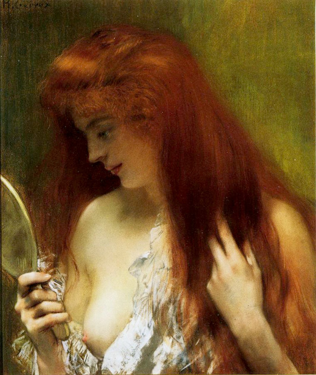 Garota com cabelo vermelho (pastel na tela) de Henri Gervex