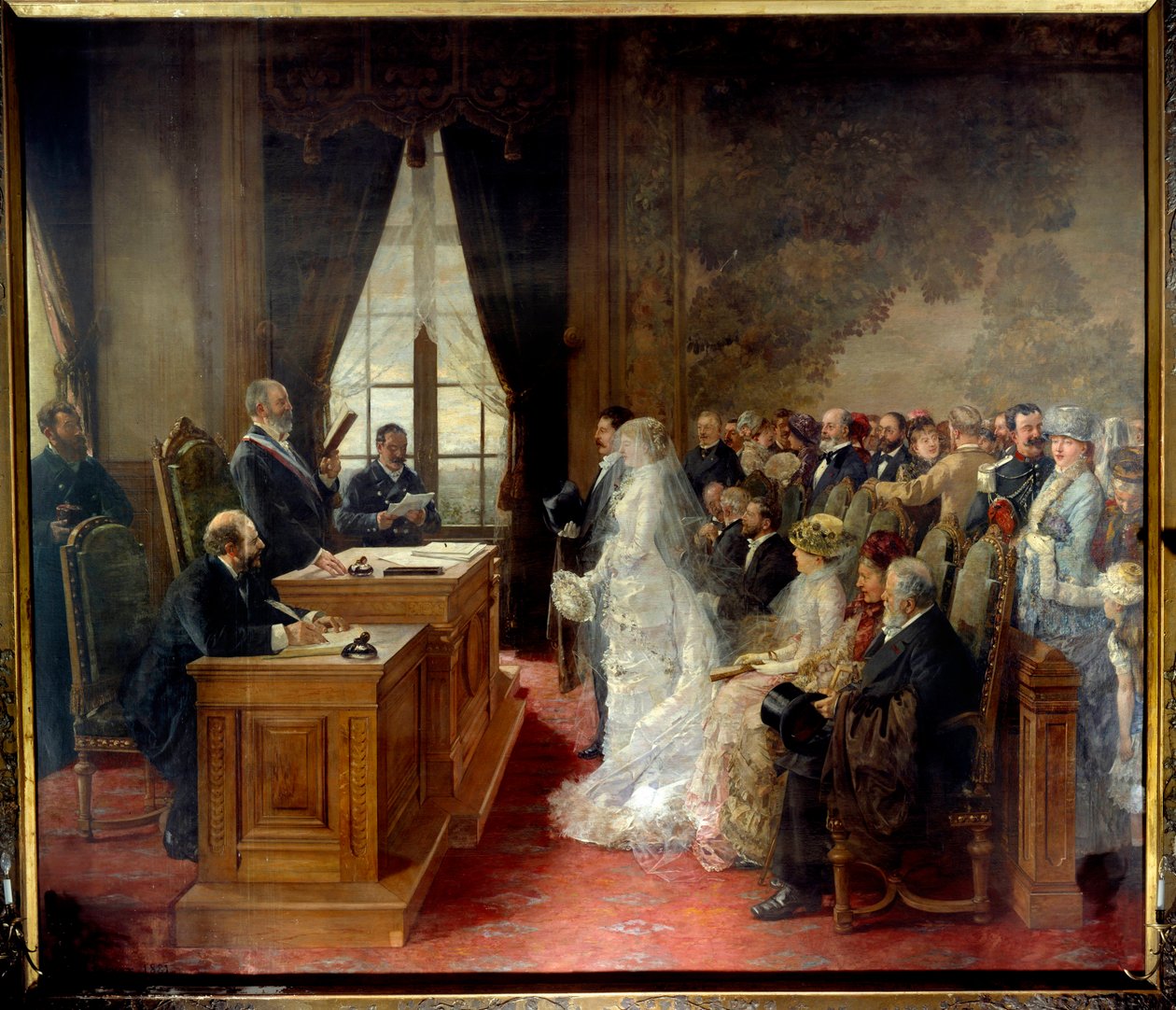 O casamento civil de Mathurin Moreau teve lugar na Câmara Municipal de Paris em 1881. Pintura de Henri Gervex (1852-1929) de Henri Gervex