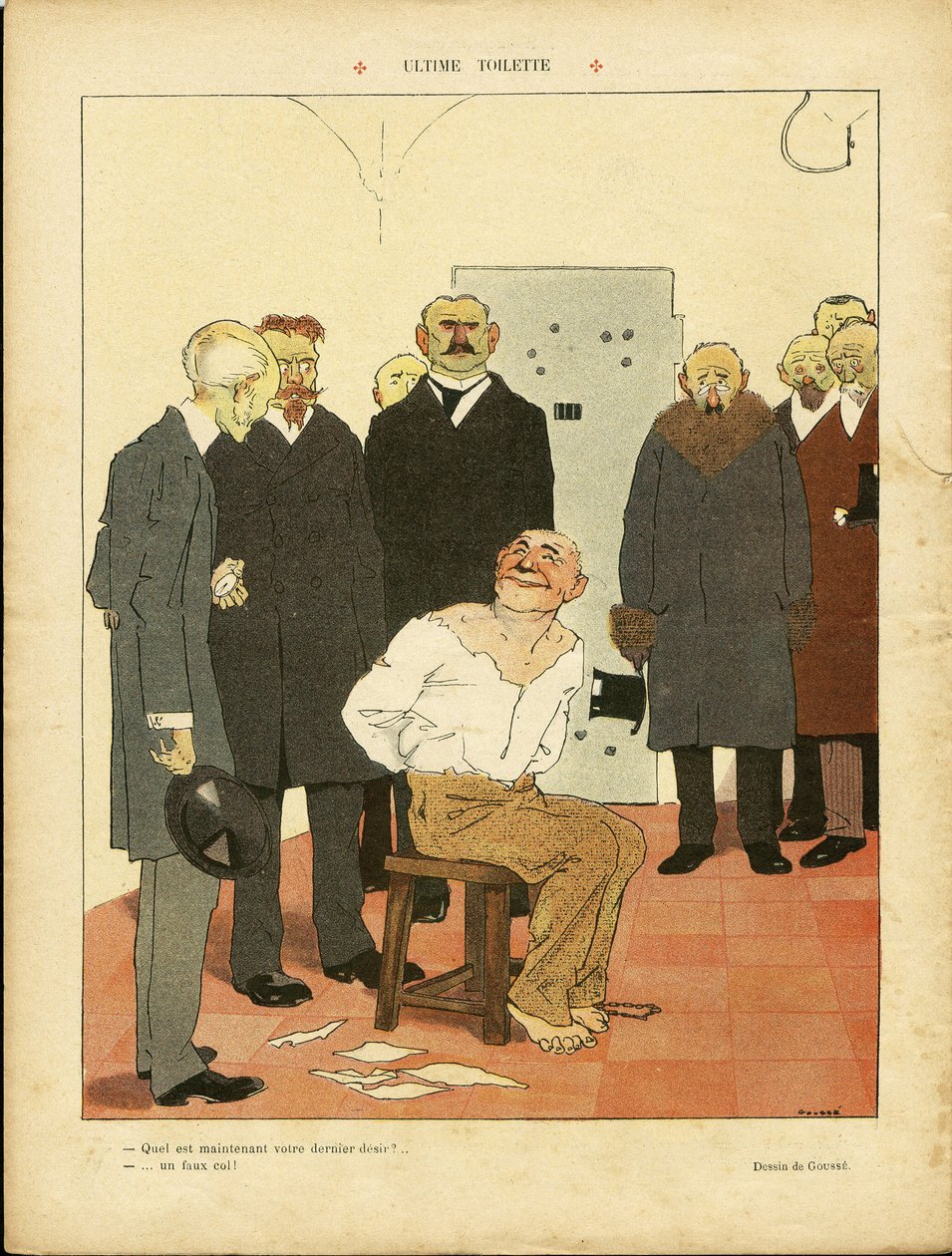 Ilustração de Henri Gousse (1872-1914) em Le Rire, 27/03/09 - Casa de banho final - Execução de pena de morte Echafaud de Henri Gousse