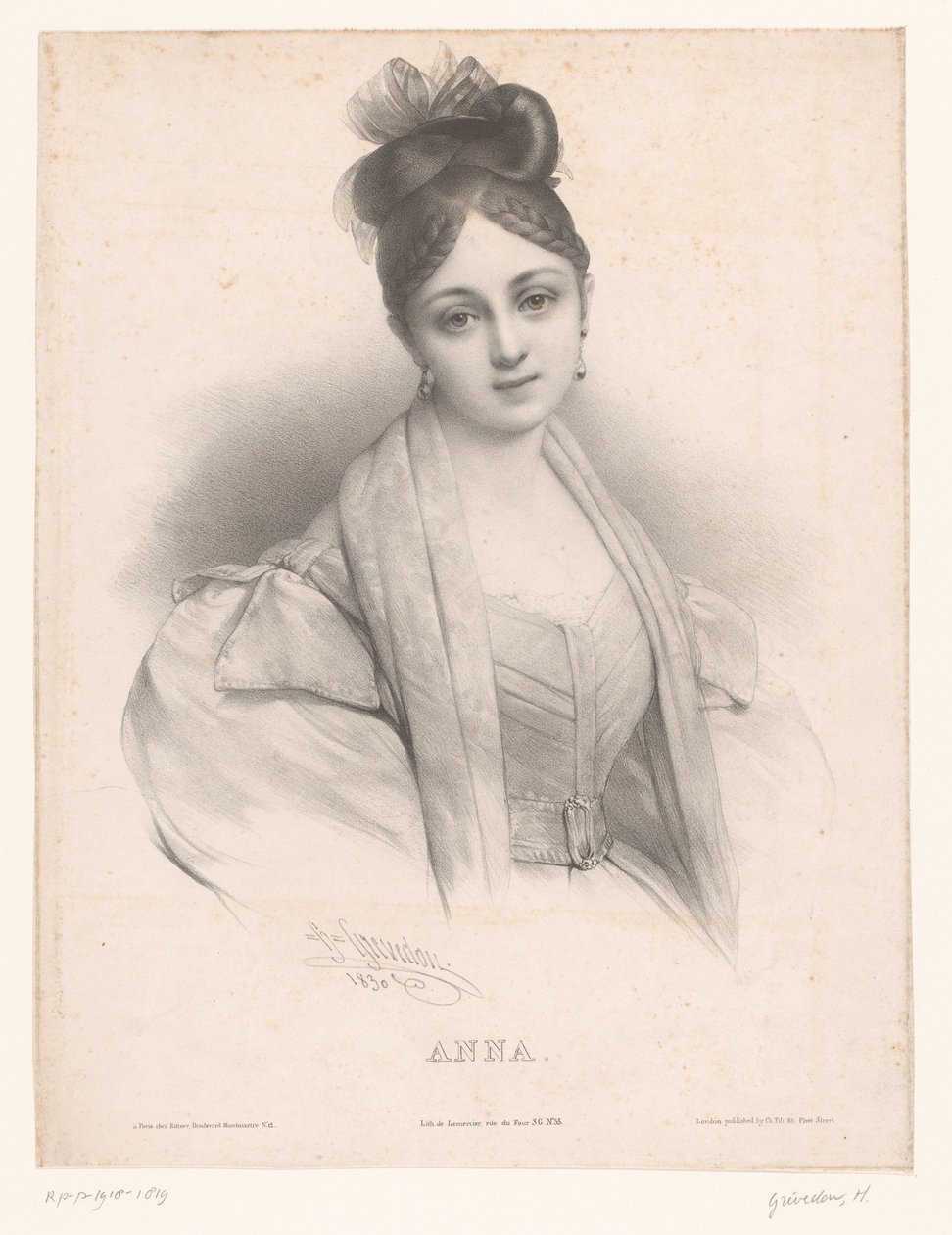 Uma van Anna Anna (título no objeto) Dames met name volgens het alfabet (título da série) Alfabeto Feminino, ou Coleção de Vinte e Cinco Retratos de Fantasia (título da série) de Henri Grevedon