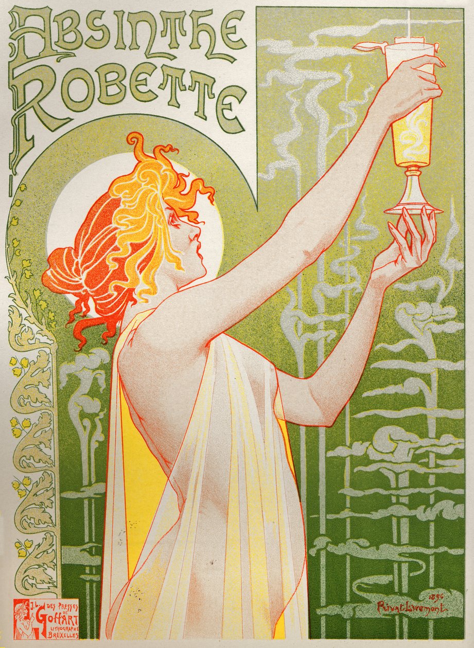 Comida e bebida. Absinto Robette. Cartaz de Henri Privat Livemont, Bélgica de Henri Henri Antoine Théodore Livemont