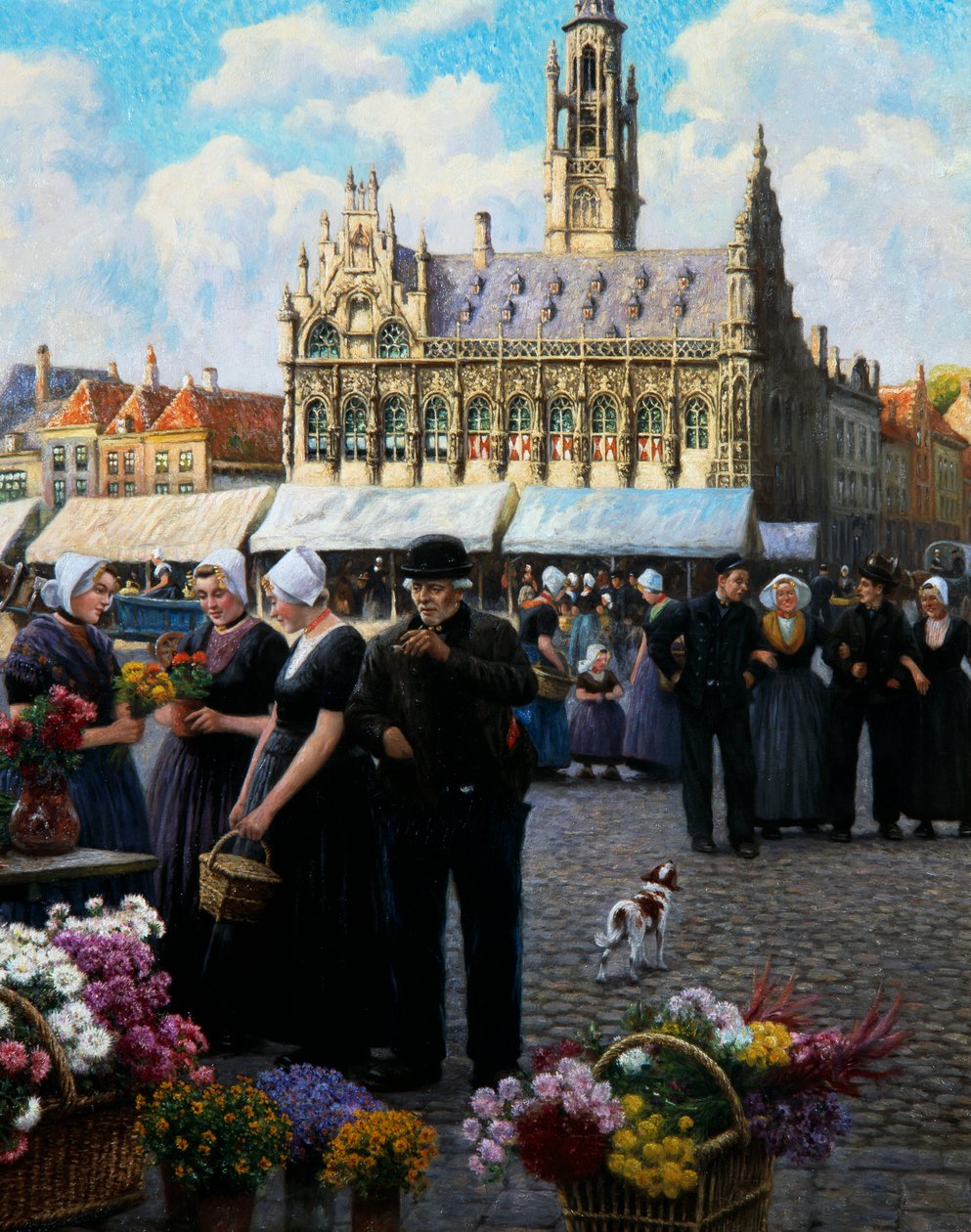 O mercado de flores em Middelburg (óleo sobre tela) de Henri Houben