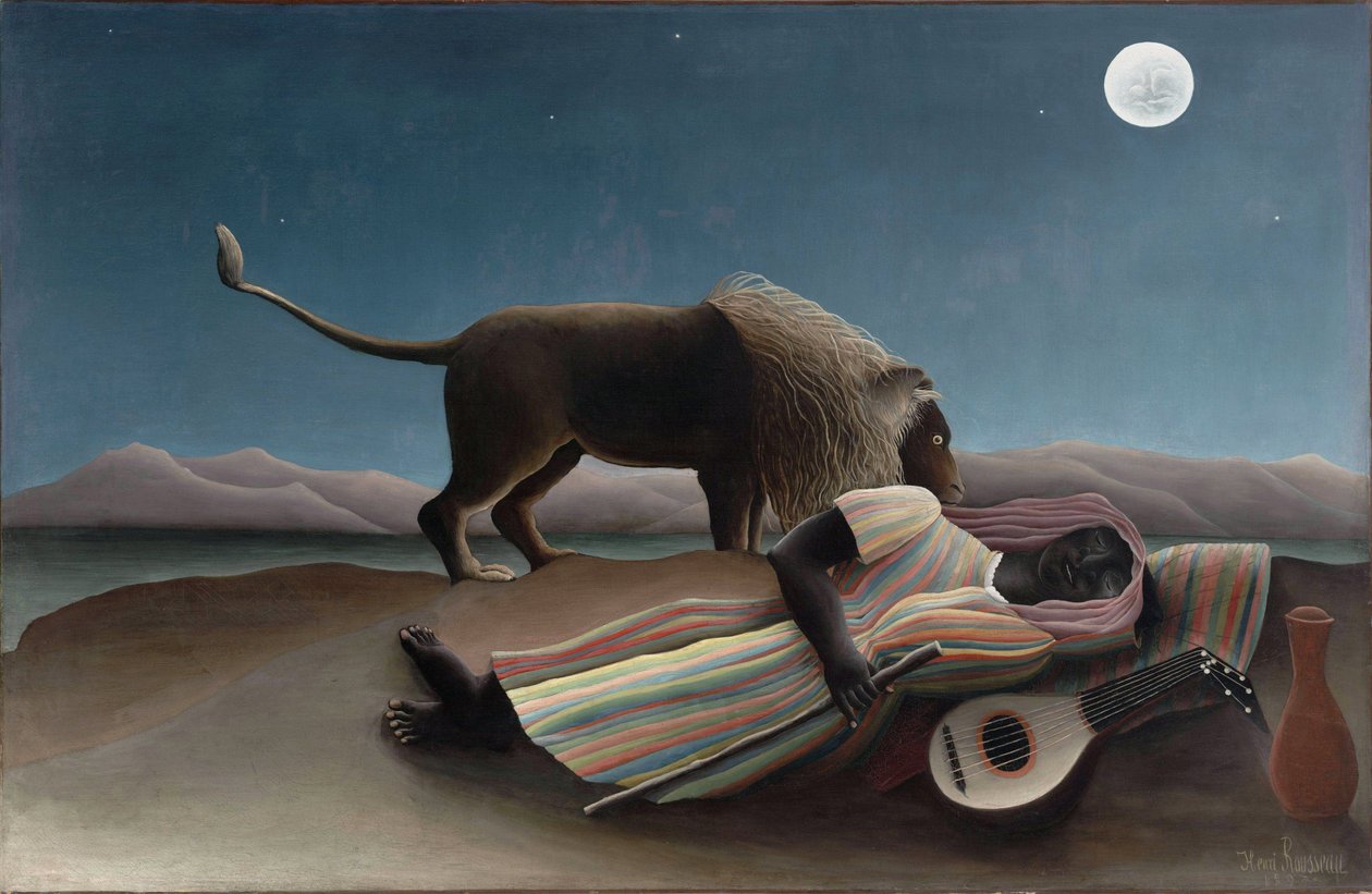 "Pintura de Henry Rousseau, conhecido como Douanier Rousseau (1844-1910) 1897 Dim. 129,5x200,7 cm Nova York, Museu de Arte Moderna de Henri J.F. Rousseau