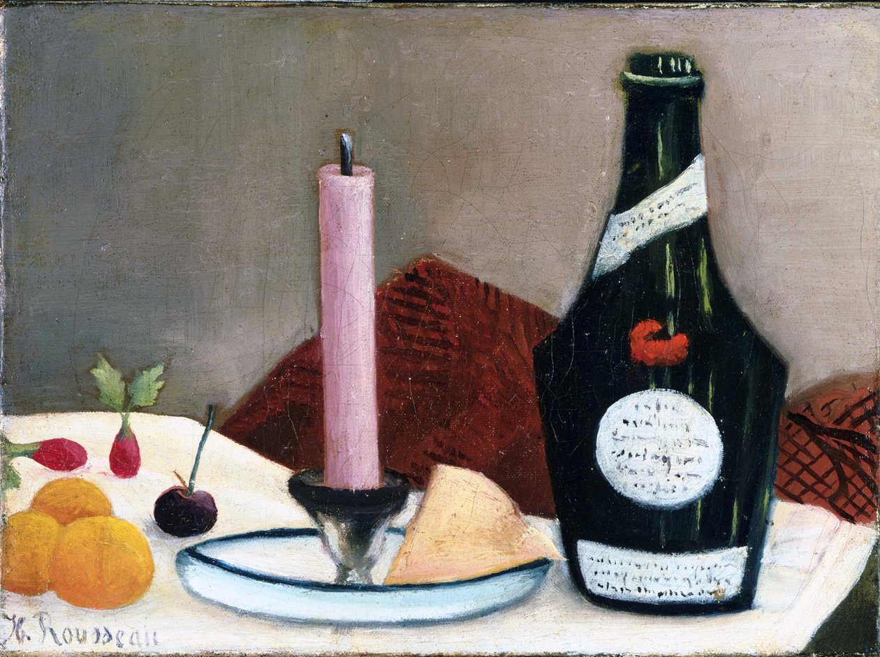"Still life - the pink candle" Pintura de Henri Rousseau, conhecida como Douanier (1844-1910) 1909 The Phillips Collection, Washington, D.C. de Henri J.F. Rousseau