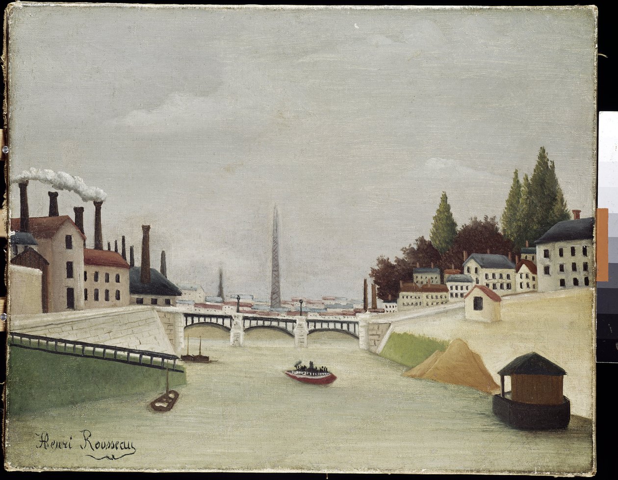 Vista da ponte Grenelle e do Trocadero em Paris (óleo sobre tela de Henri J.F. Rousseau