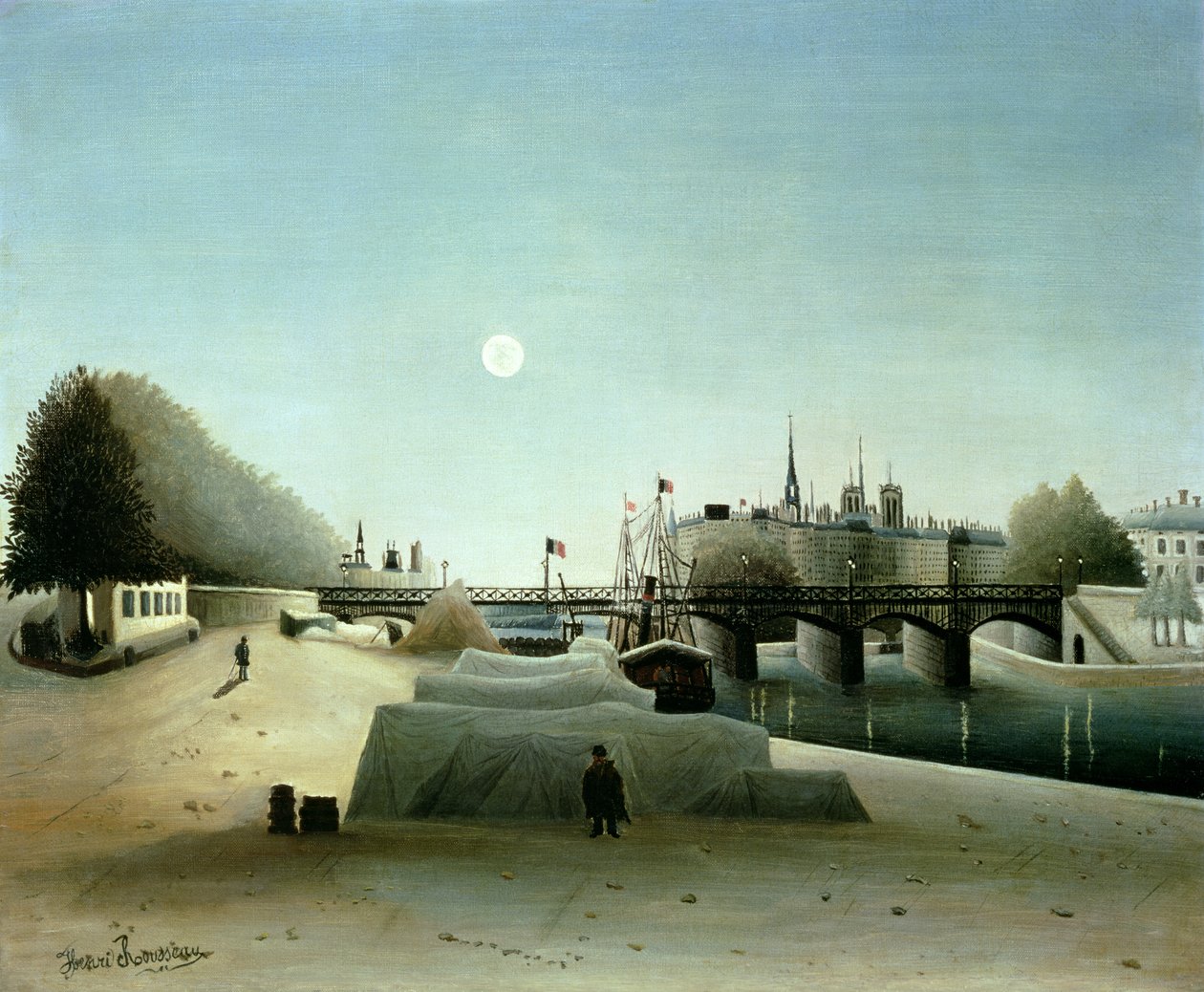 Uma vista da Ile Saint-Louis de Port Saint-Nicolas, noite, c.1888 de Henri J.F. Rousseau
