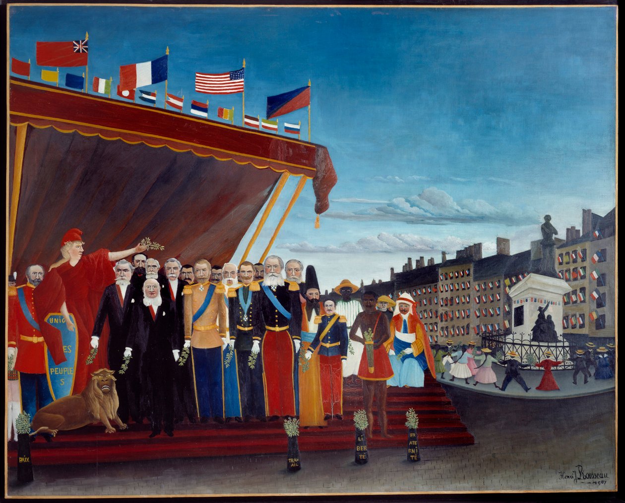Representante de potências estrangeiras saudando a república como sinal de paz Pintura de Henri Rousseau dit le Douanier Rousseau de Henri J.F. Rousseau