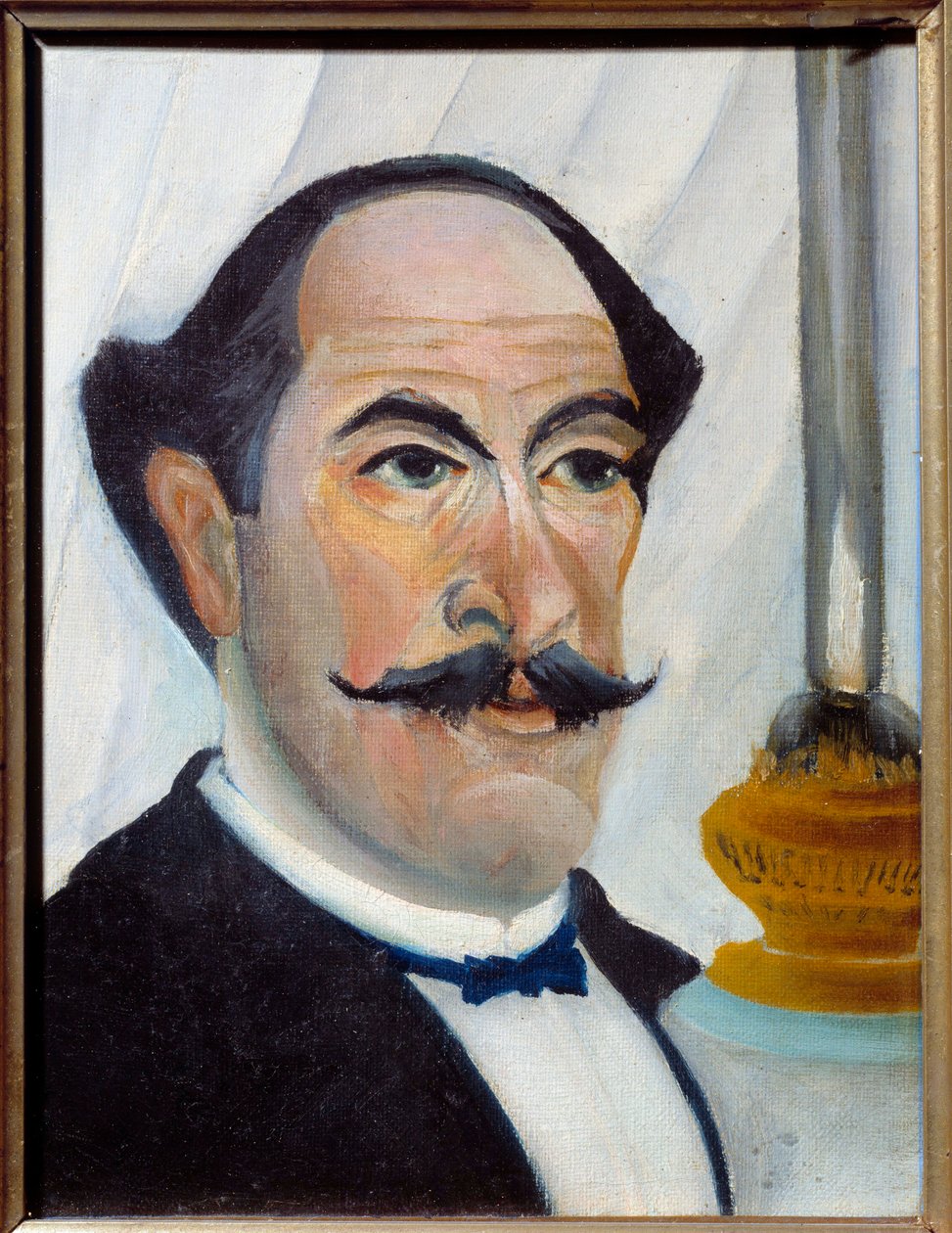 Auto-retrato com pintura de lâmpada por Henri Rousseau de Le Douanier Rousseau de Henri J.F. Rousseau
