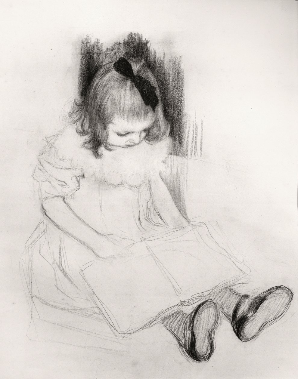 Leitura de raparigas (lápis de cera em papel) de Henri Jacques Edouard Evenepoel