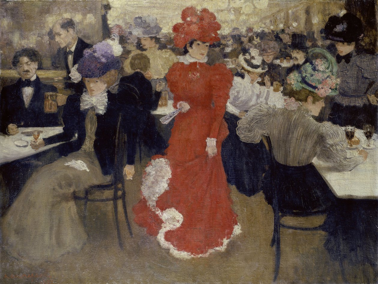 No Café dHarcourt em Paris de Henri Jacques Edouard Evenepoel