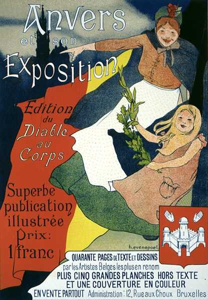 Reprodução de um cartaz publicitário da publicação ilustrada da Exposição de Antuérpia (litho a cores) de Henri Jacques Edouard Evenepoel