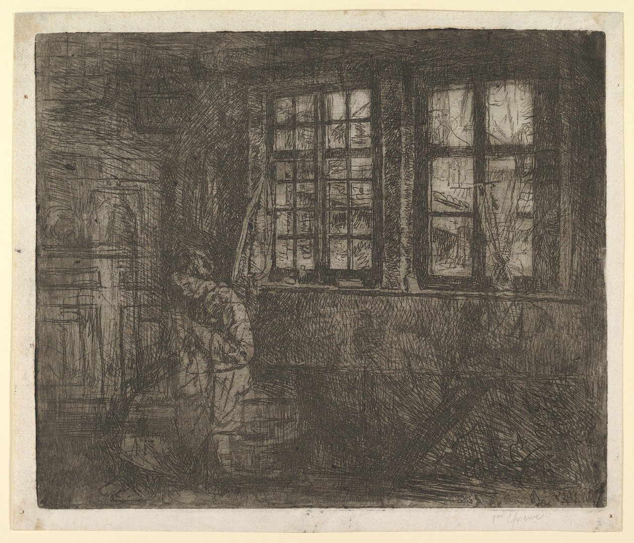 A Costureira, c. 1863. de Henri Jean Augustin de Braekeleer