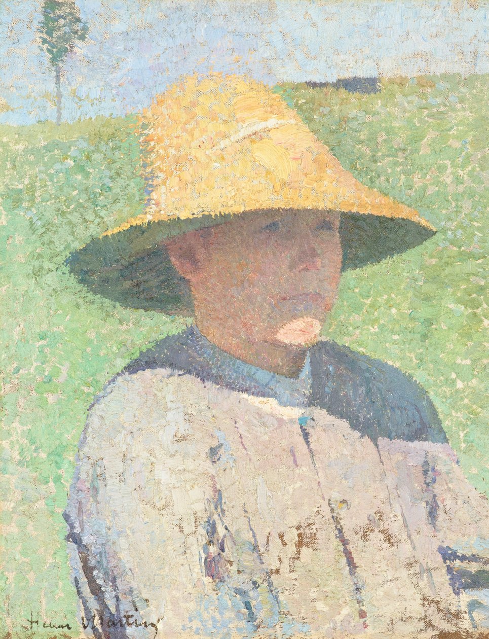Retrato de um rapaz com um chapéu de palha 1890 (óleo sobre tela) de Henri Jean Guillaume Martin