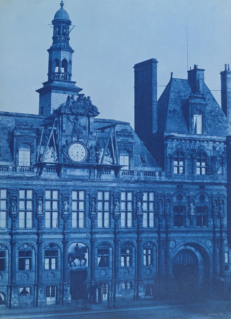 O Hotel de Ville em Paris, 1853 (cianótipo) de Henri Jean Louis Le Secq