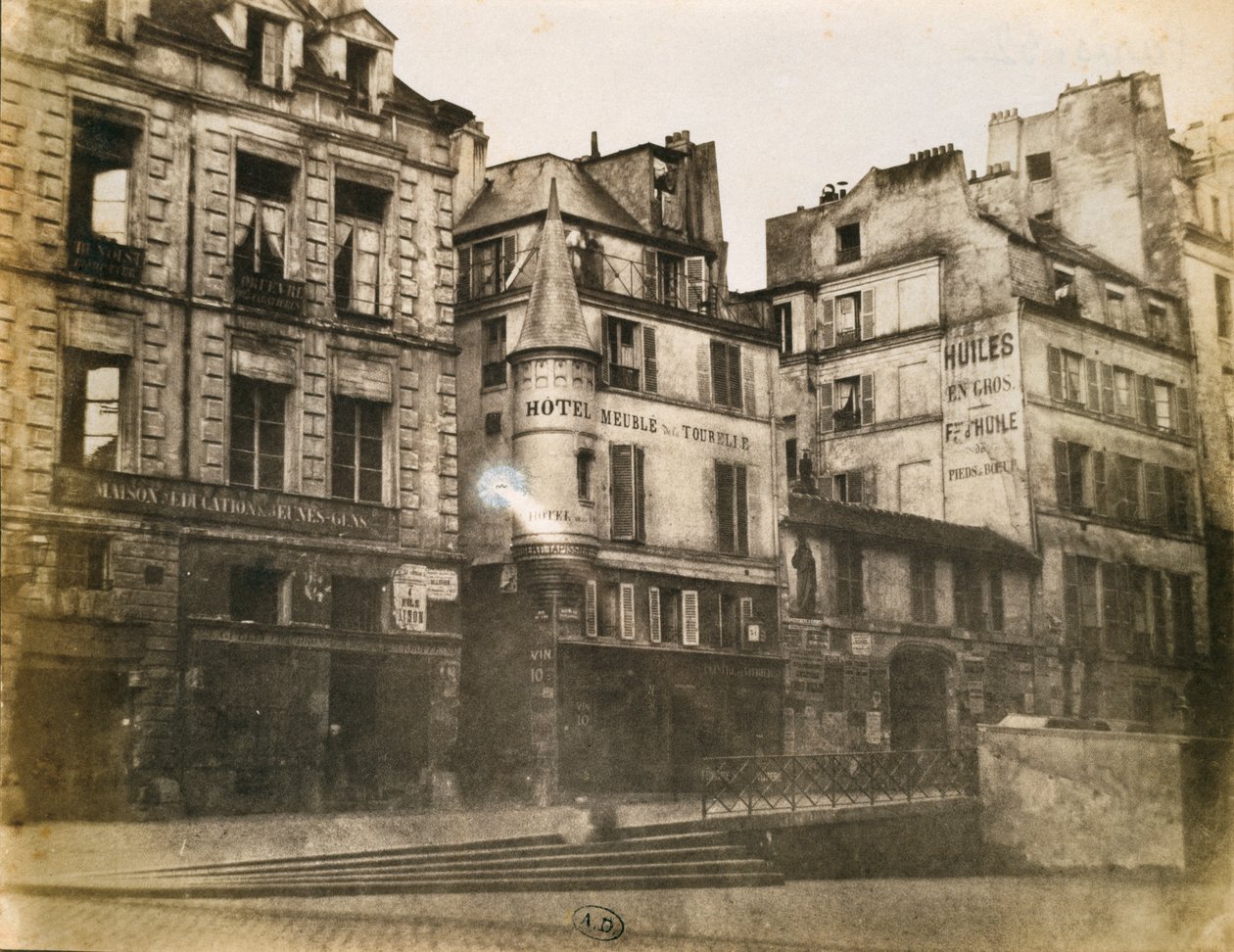Vista da rua parisiense olhando para o Hotel de Ville, c.1851 (foto calotype) de Henri Jean Louis Le Secq