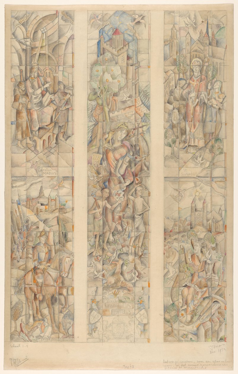 Caixa de desenho para um vitral, no novo edifício Gouvernements em Maastricht (título original sobre o objecto) de Henri Jonas (signed by artist)