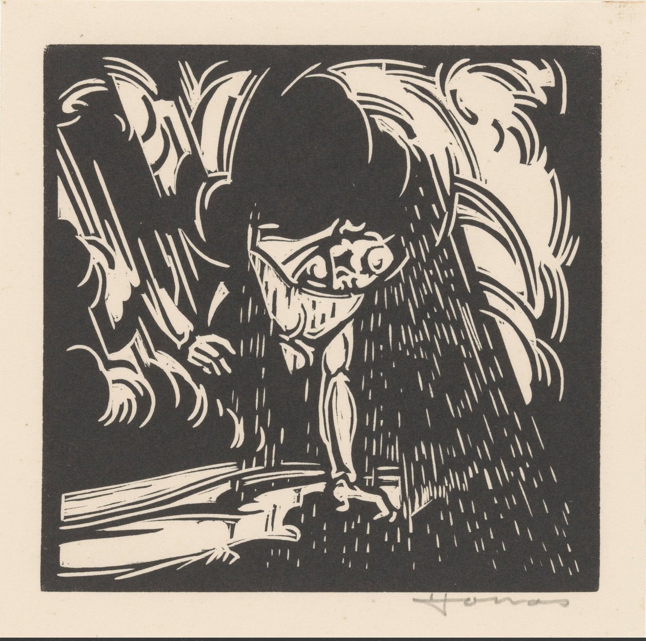 Personificação da chuva sobre uma paisagem de Henri Jonas (signed by artist)