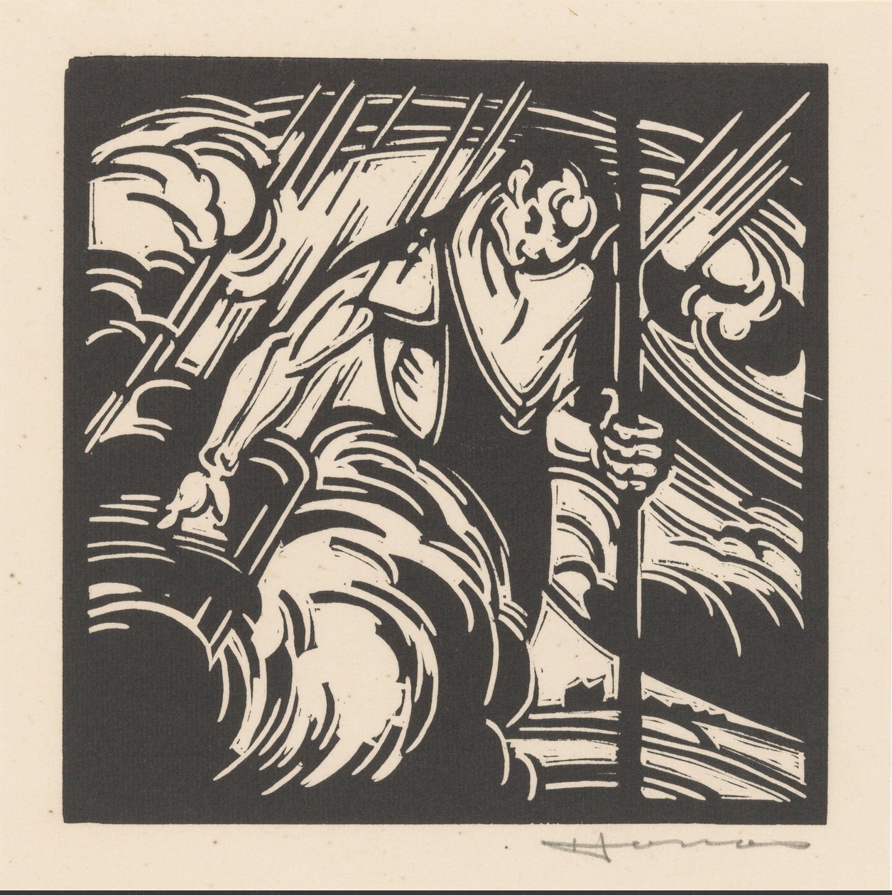 Personificação da tempestade sobre uma paisagem de Henri Jonas (signed by artist)