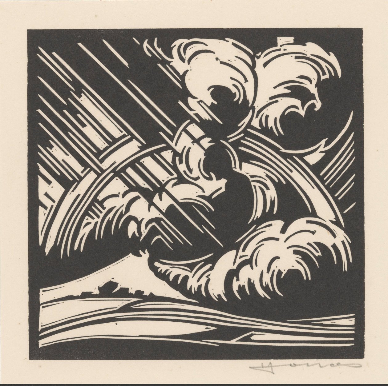 Tempestade sobre uma paisagem de Henri Jonas (signed by artist)