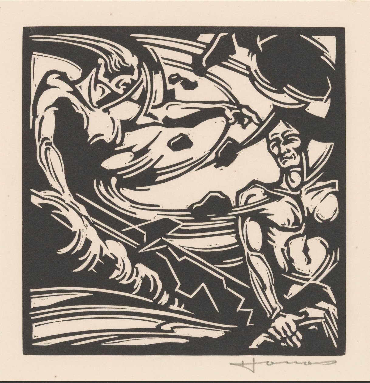 Dois homens nus em uma massa de ar rodopiante de Henri Jonas (signed by artist)
