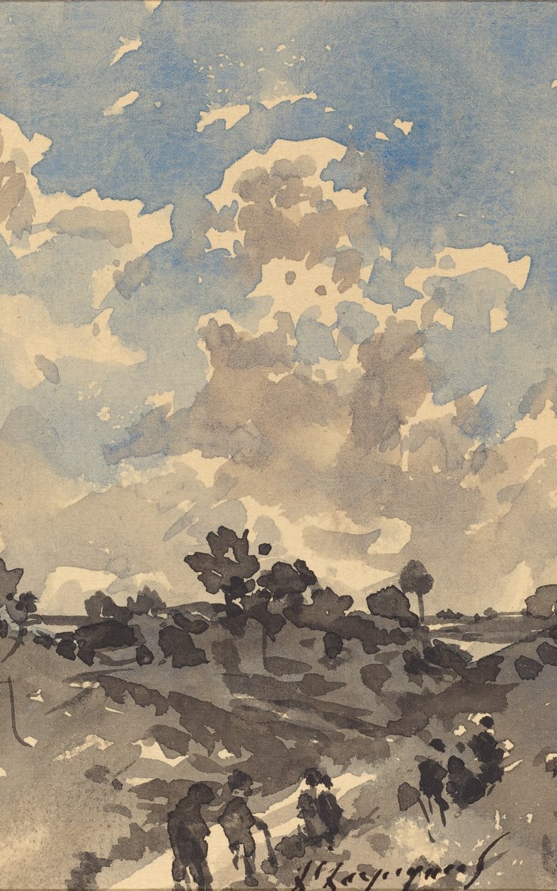 Uma paisagem com figuras caminhando por um caminho de Henri Joseph Harpignies
