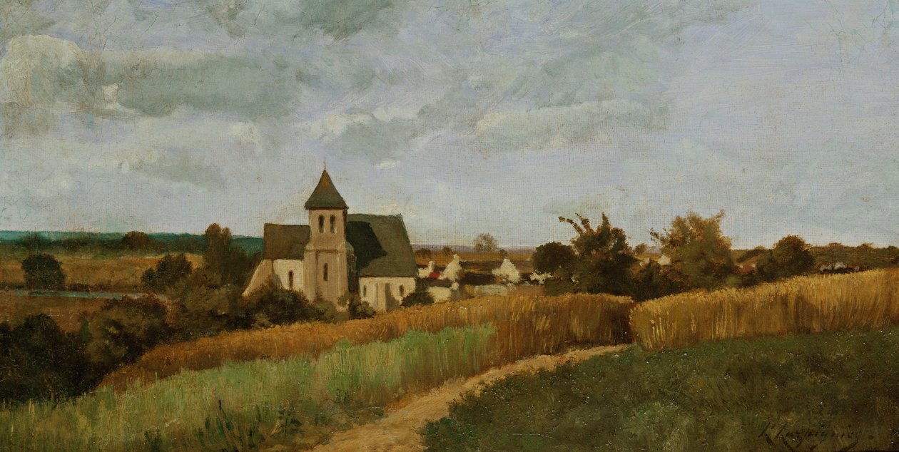Uma vila na época da colheita de Henri Joseph Harpignies