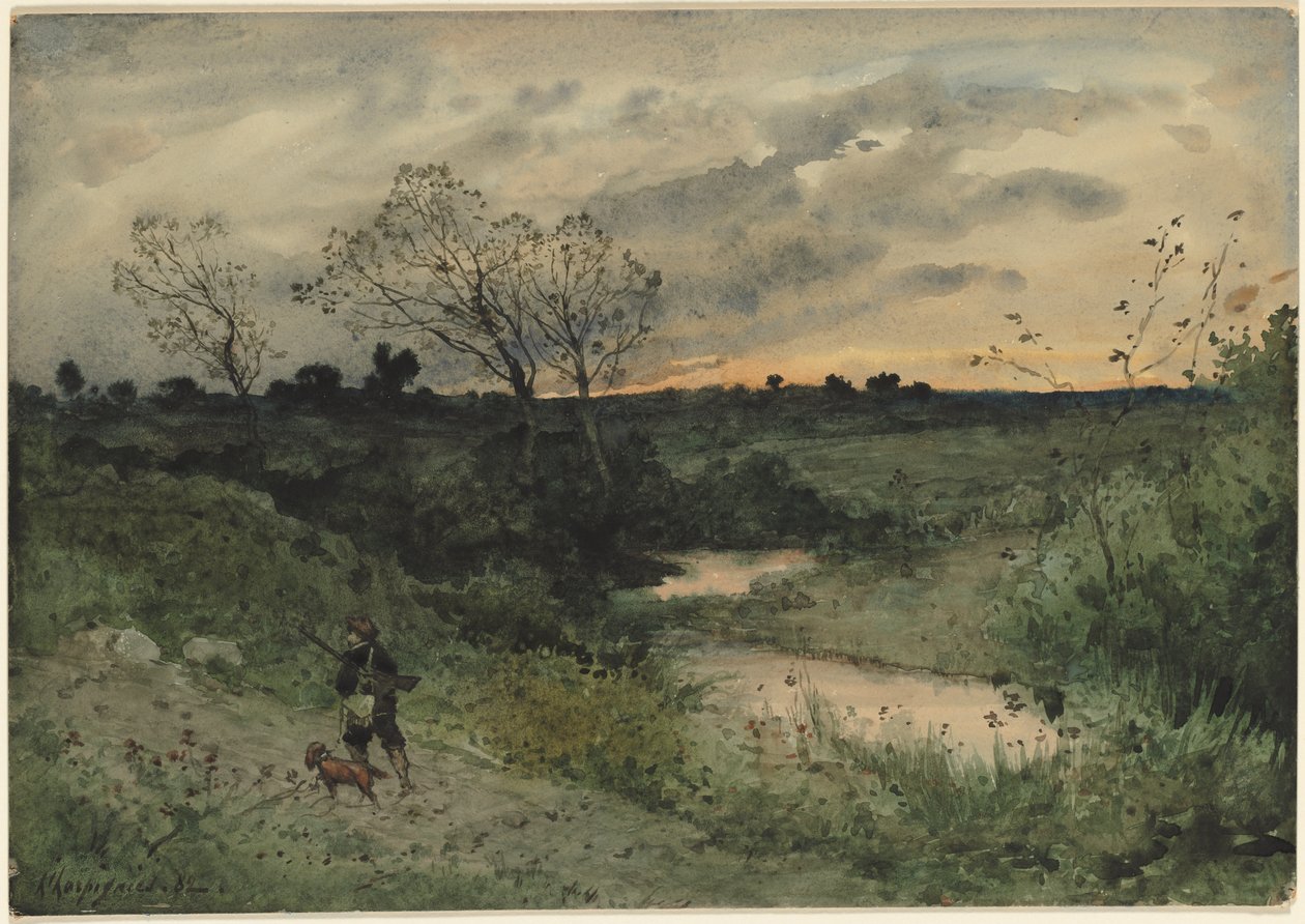 Dawn—Caçador com Cão de Henri Joseph Harpignies