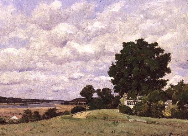Paisagem com rio do jardim no Chateau de Beauvoir de Henri Joseph Harpignies