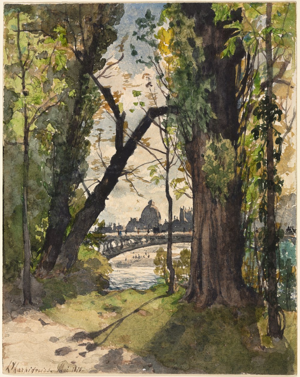 Vista do Institut de France do pé da Pont Royal de Henri Joseph Harpignies