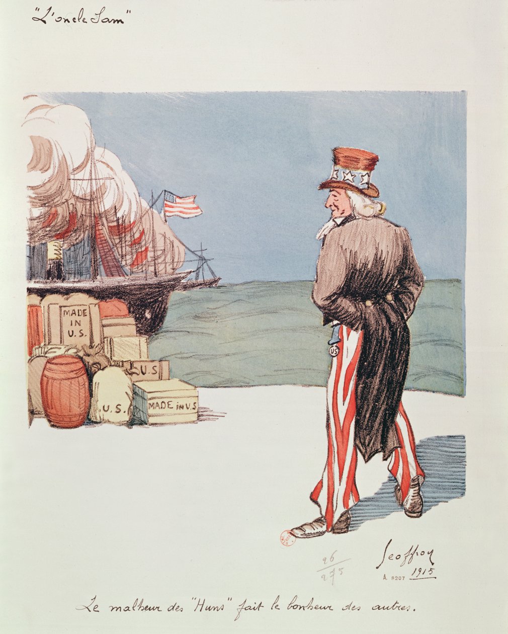 Caricatura do Tio Sam na época da 1ª Guerra Mundial, 1915 (lito colorido) de Henri Jules Jean Geoffroy