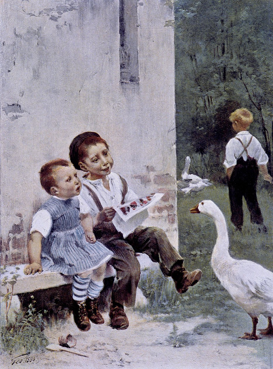 Educação: as crianças lêem e ganham a observá-los - doente. por Geoffroy, em "Figaro Illustré", maio de 1901 de Henri Jules Jean Geoffroy