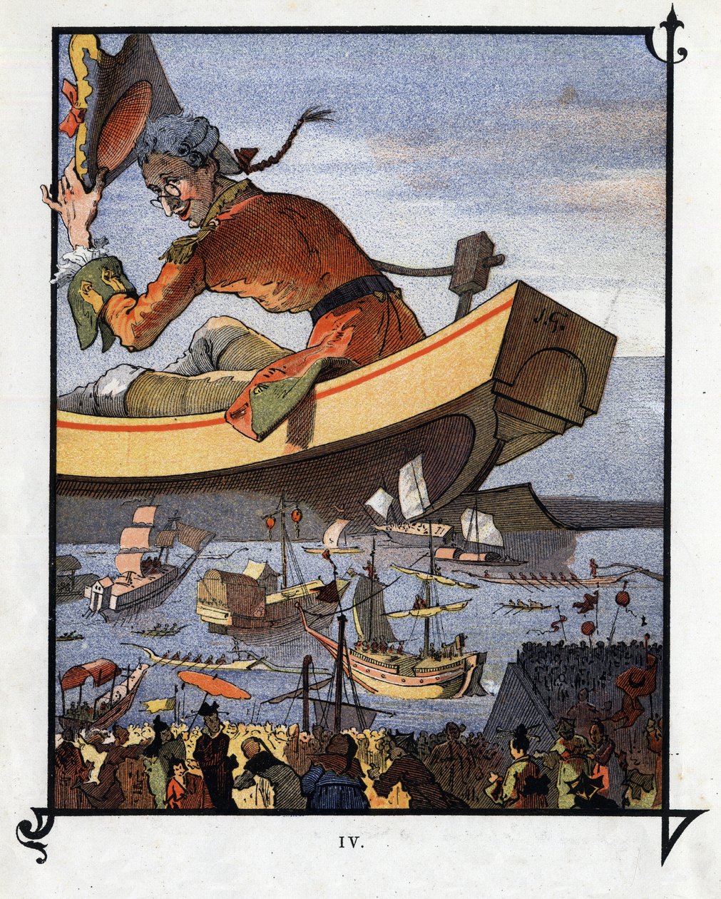 Lemuel Gulliver despediu-se dos liliputianos. Ilustração para "Gulliver