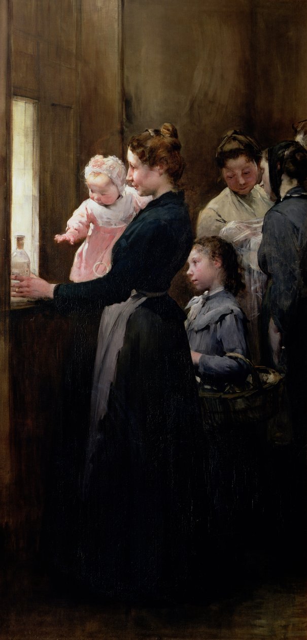 A gota de leite em Belleville: Cirurgia do Doutor Variot, a distribuição do leite, 1903 de Henri Jules Jean Geoffroy