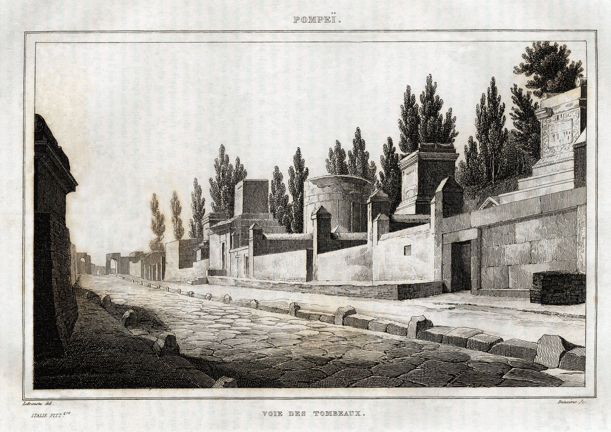 La voie des tombeaux, uma Pompeia, gravada por Labrouste, em "Itália pitoresca", editora Amable Coste, Paris de Henri Labrouste