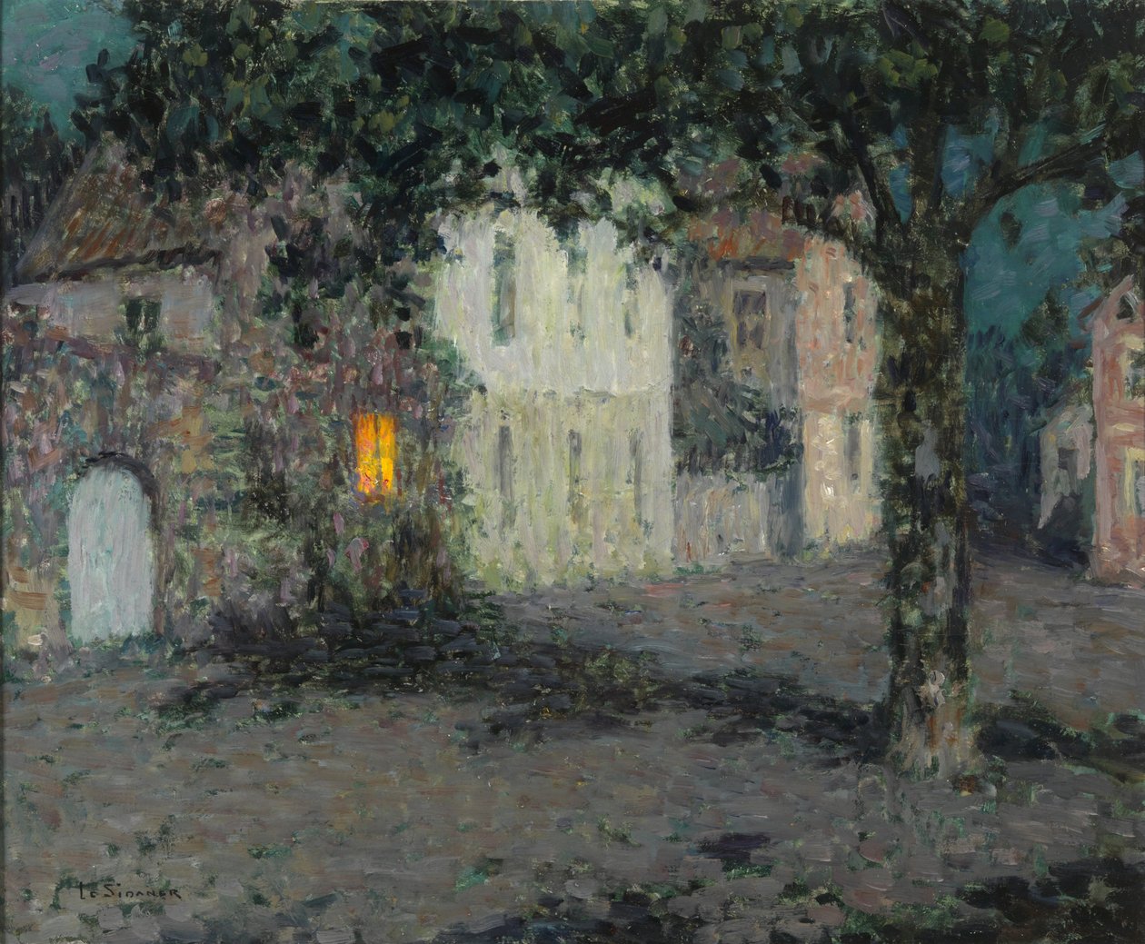Praça da cidade enluarada em Cherbourg, ca 1934 de Henri Le Sidaner
