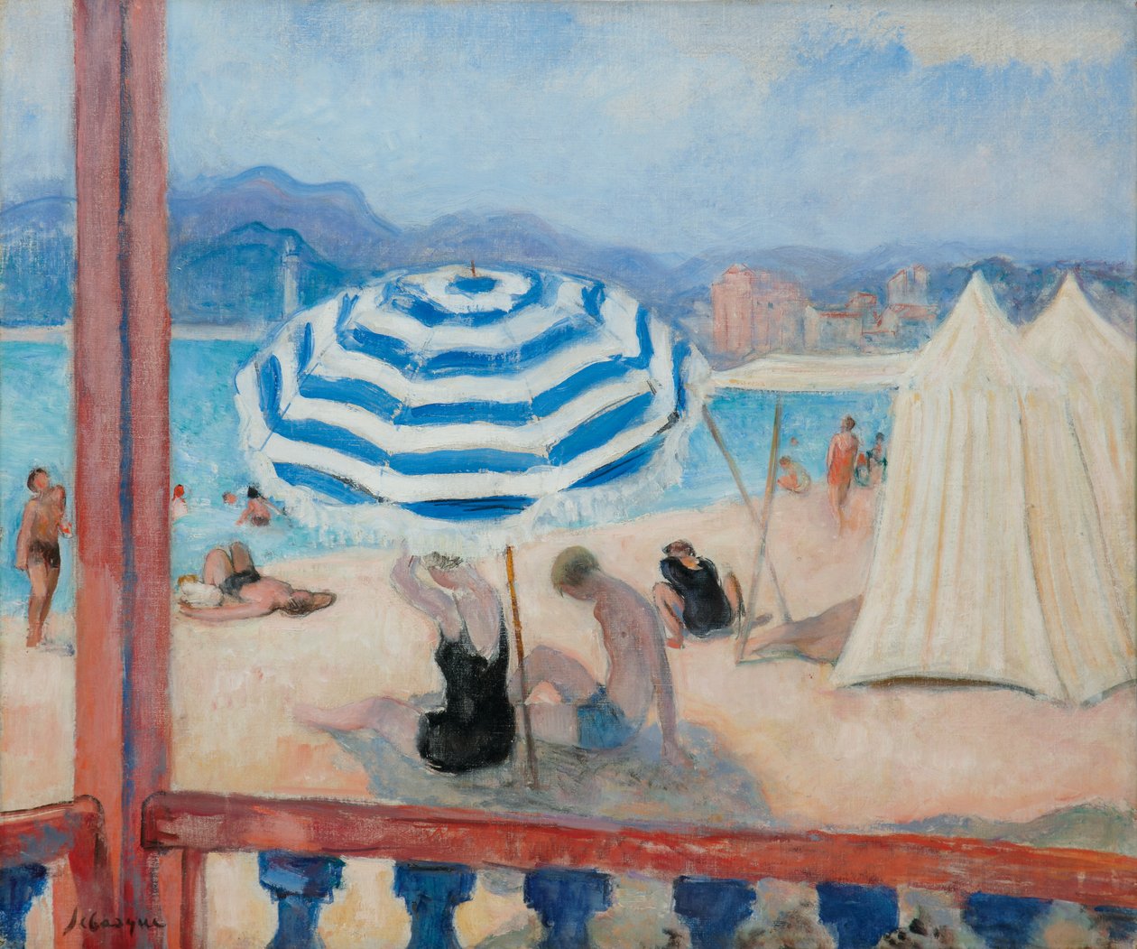 Cannes, guarda-sol azul e tendas; Cannes, Parasol azul e tendas, de Henri Lebasque