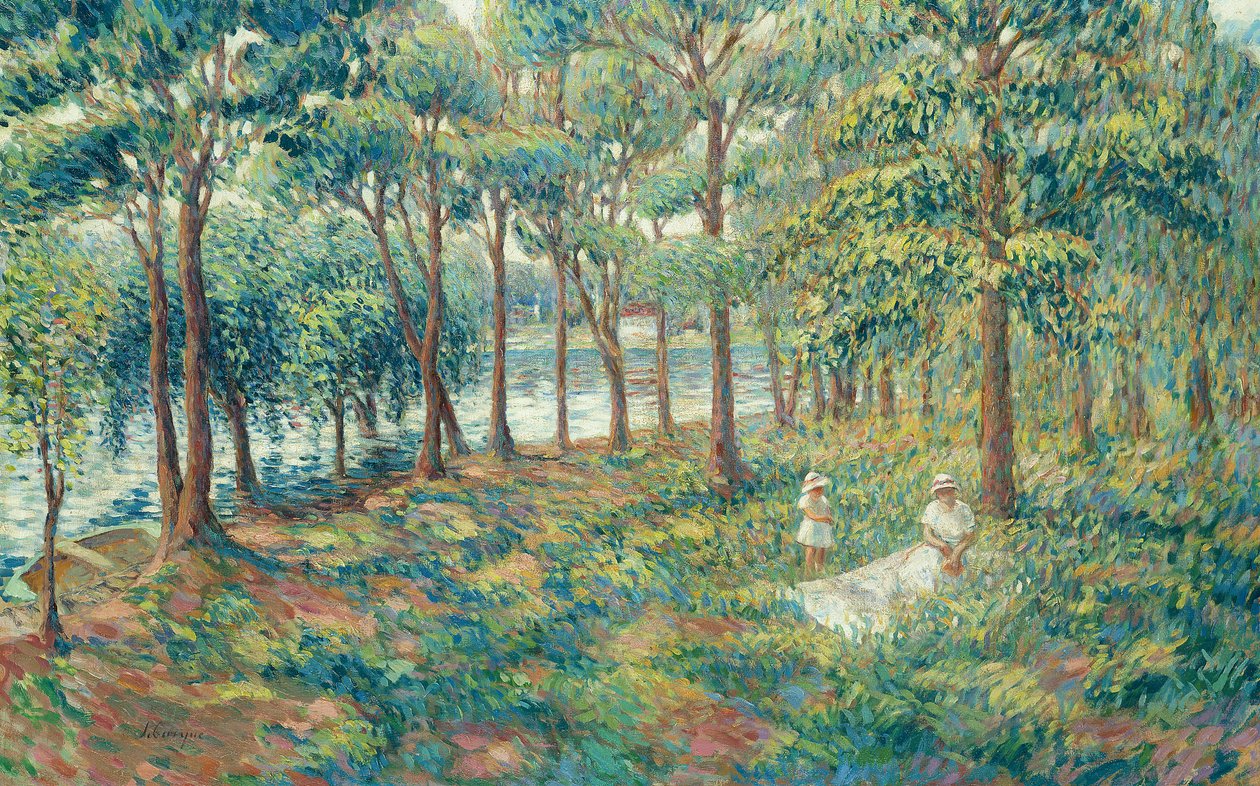 Madame Lebasque e seu filho na margem do Marne, 1899 de Henri Lebasque