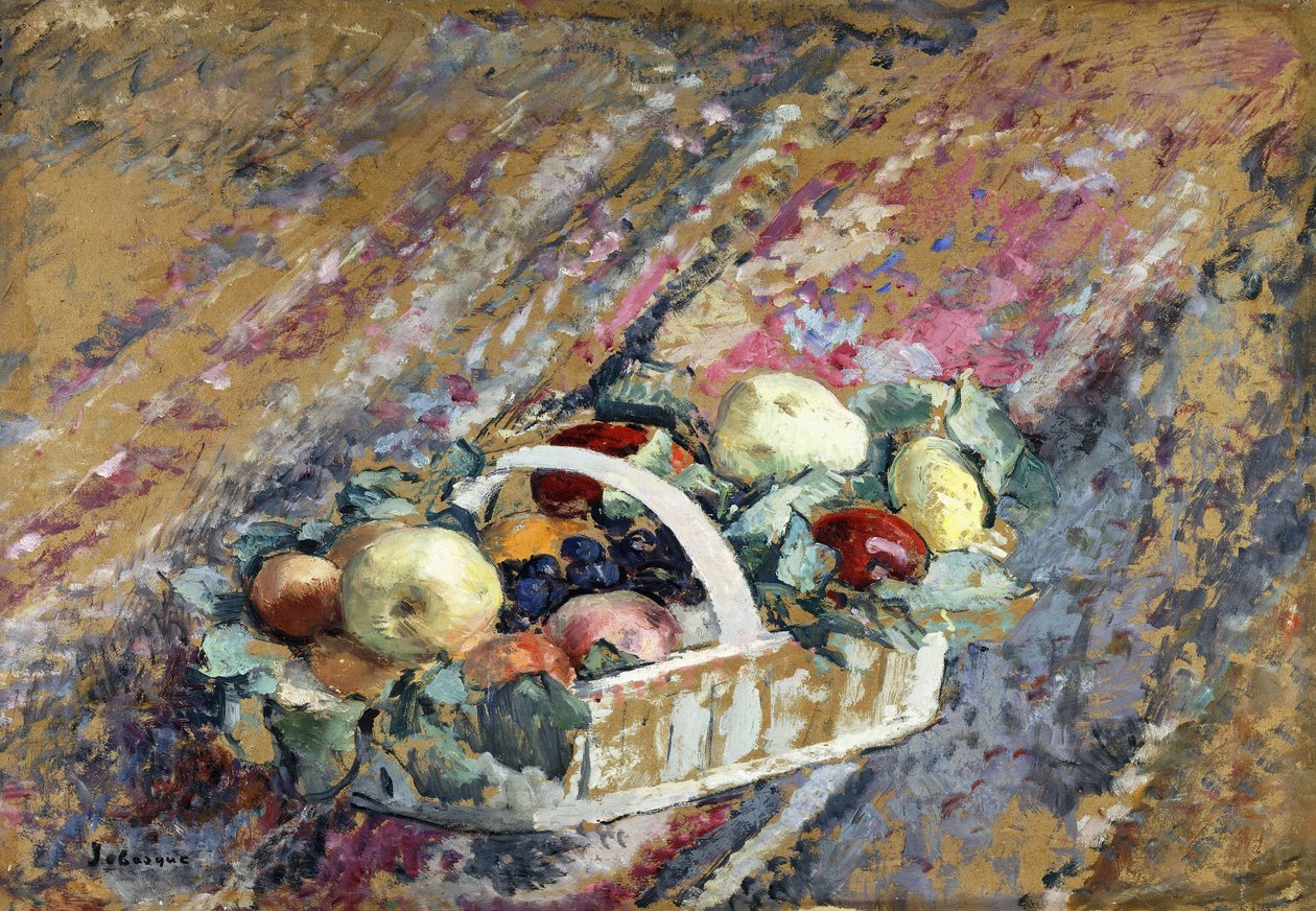 Ainda vida com uma cesta de frutas; Ainda vida com cesta de frutas, de Henri Lebasque