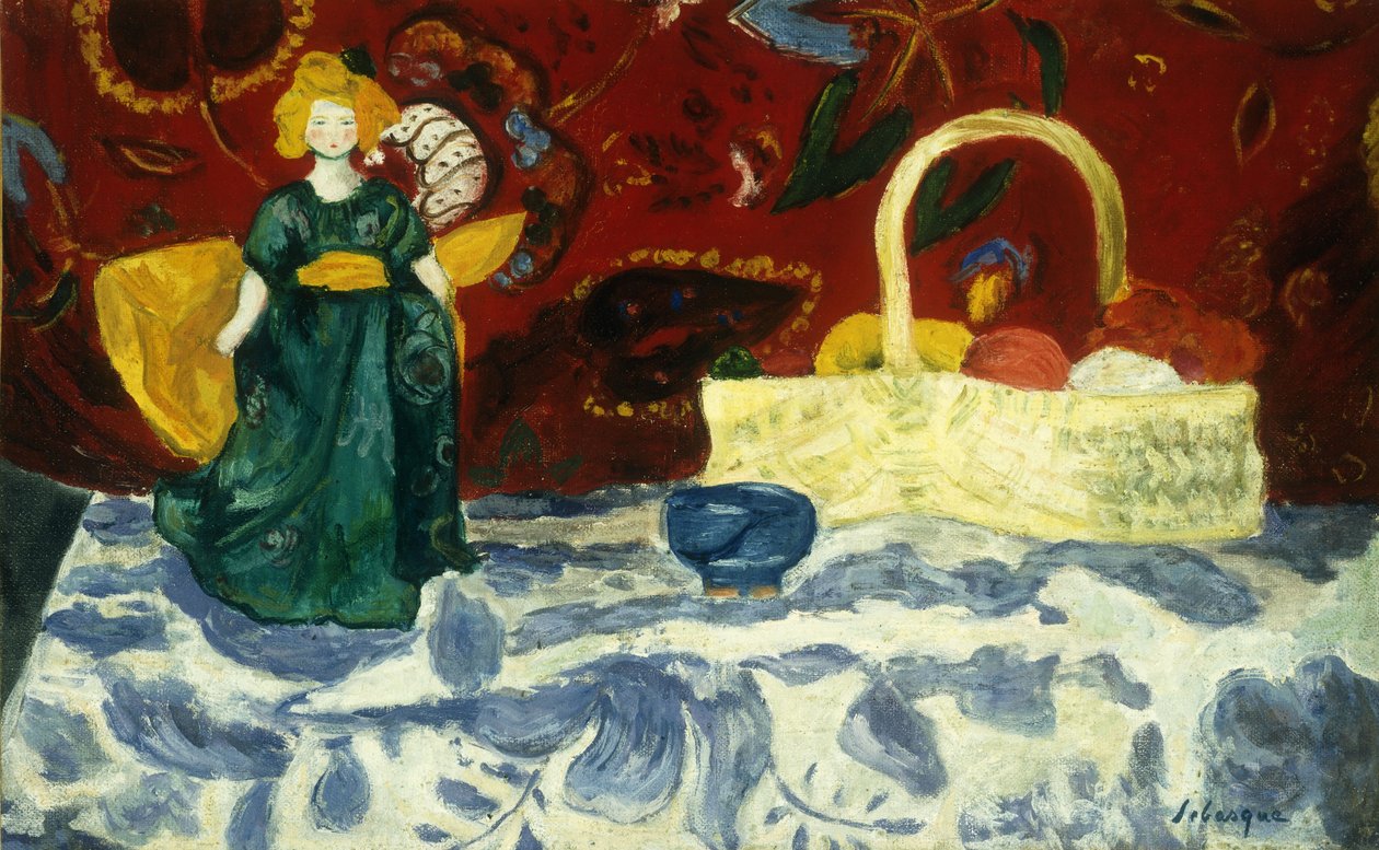 Ainda vida com uma boneca e frutas; Ainda vida com boneca e frutas, de Henri Lebasque