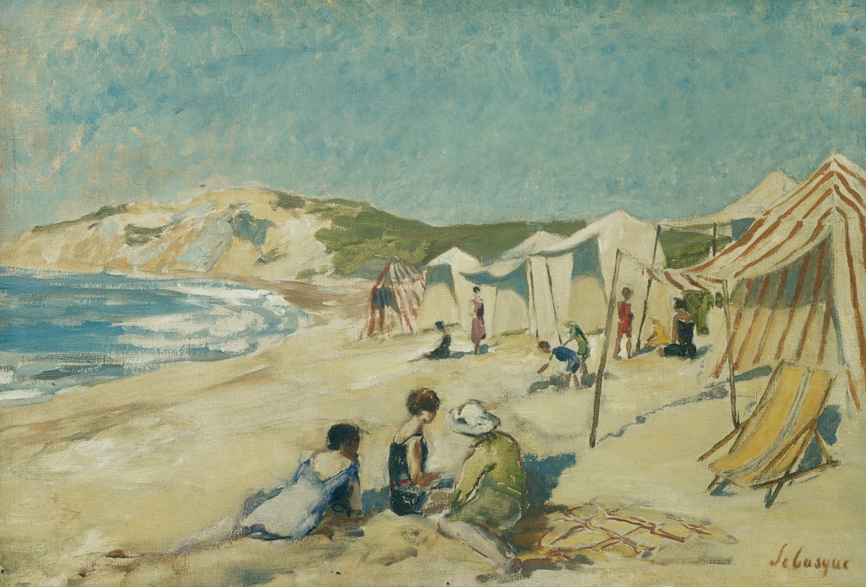 A praia em Pointe St Gildas; La Plage à Pointe St Gildas, c.1920 de Henri Lebasque