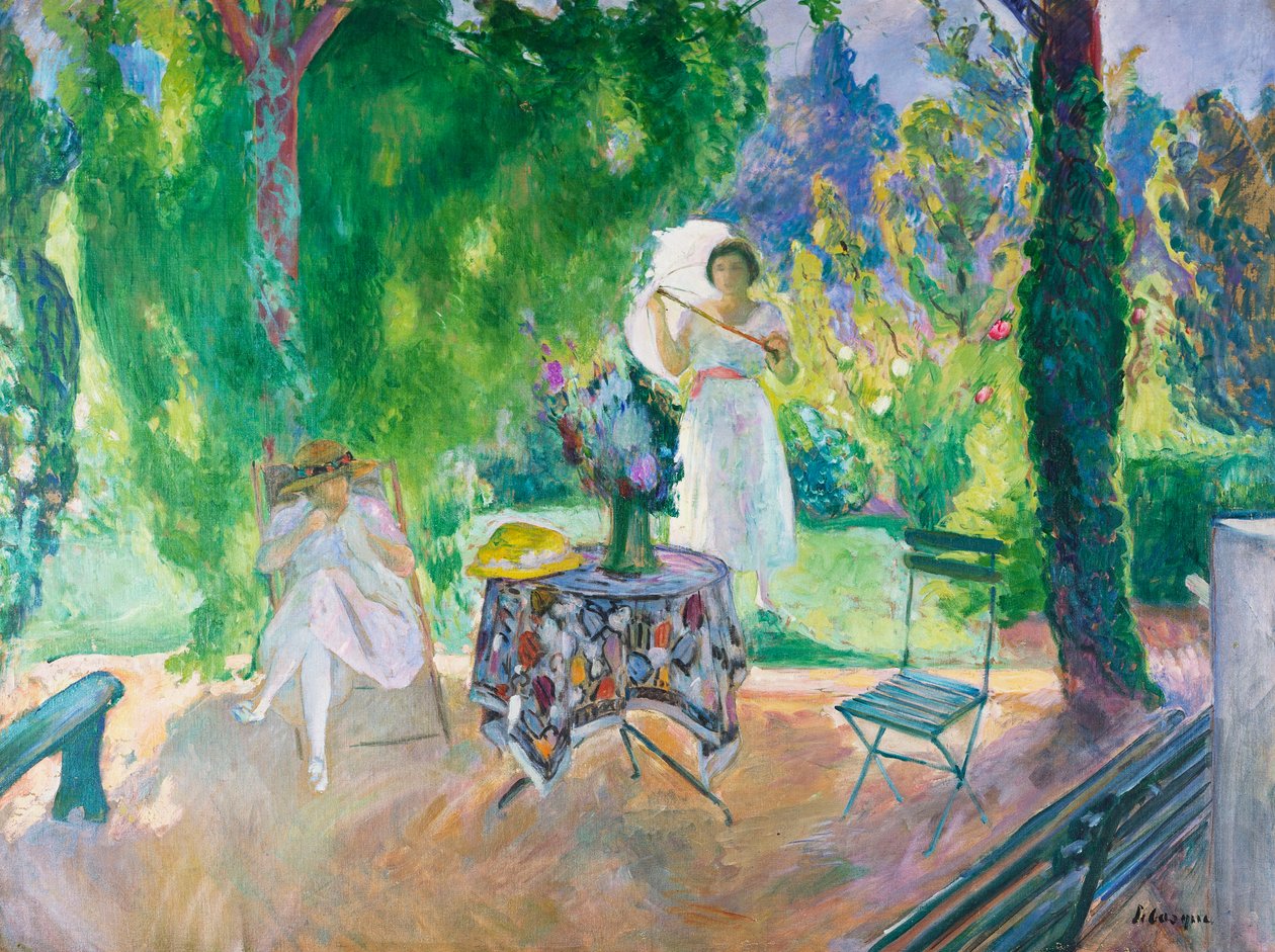 Duas mulheres em um jardim no verão, c.1923 de Henri Lebasque