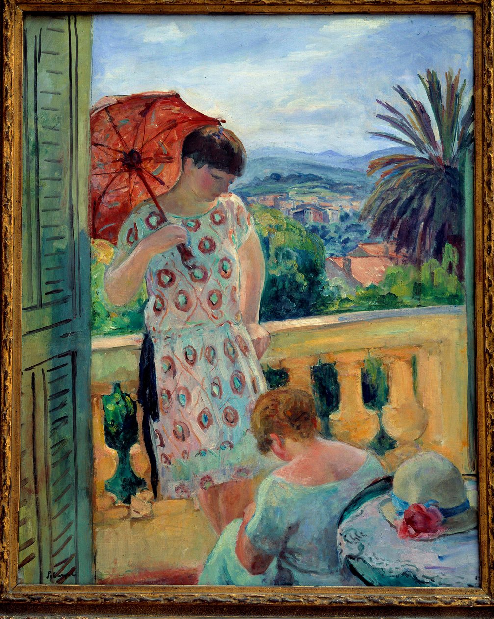 Duas mulheres em uma varanda ou na varanda, em vista do Esterel. Pintura de Henri Lebasque (1865-1937) 1925-1926, óleo sobre tela, 92,5 × 65 cm. Lyon, musee des Beaux Arts - Duas mulheres numa varanda ou varanda, com vista para o Esterel. Pintando Henri Le de Henri Lebasque