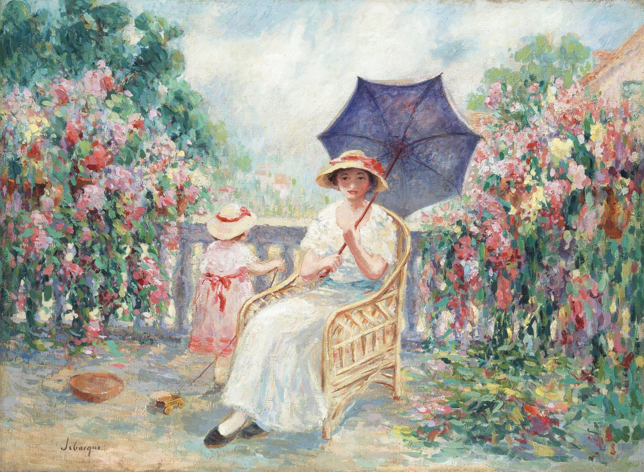 Moça e criança em um terraço, 1914-15 de Henri Lebasque