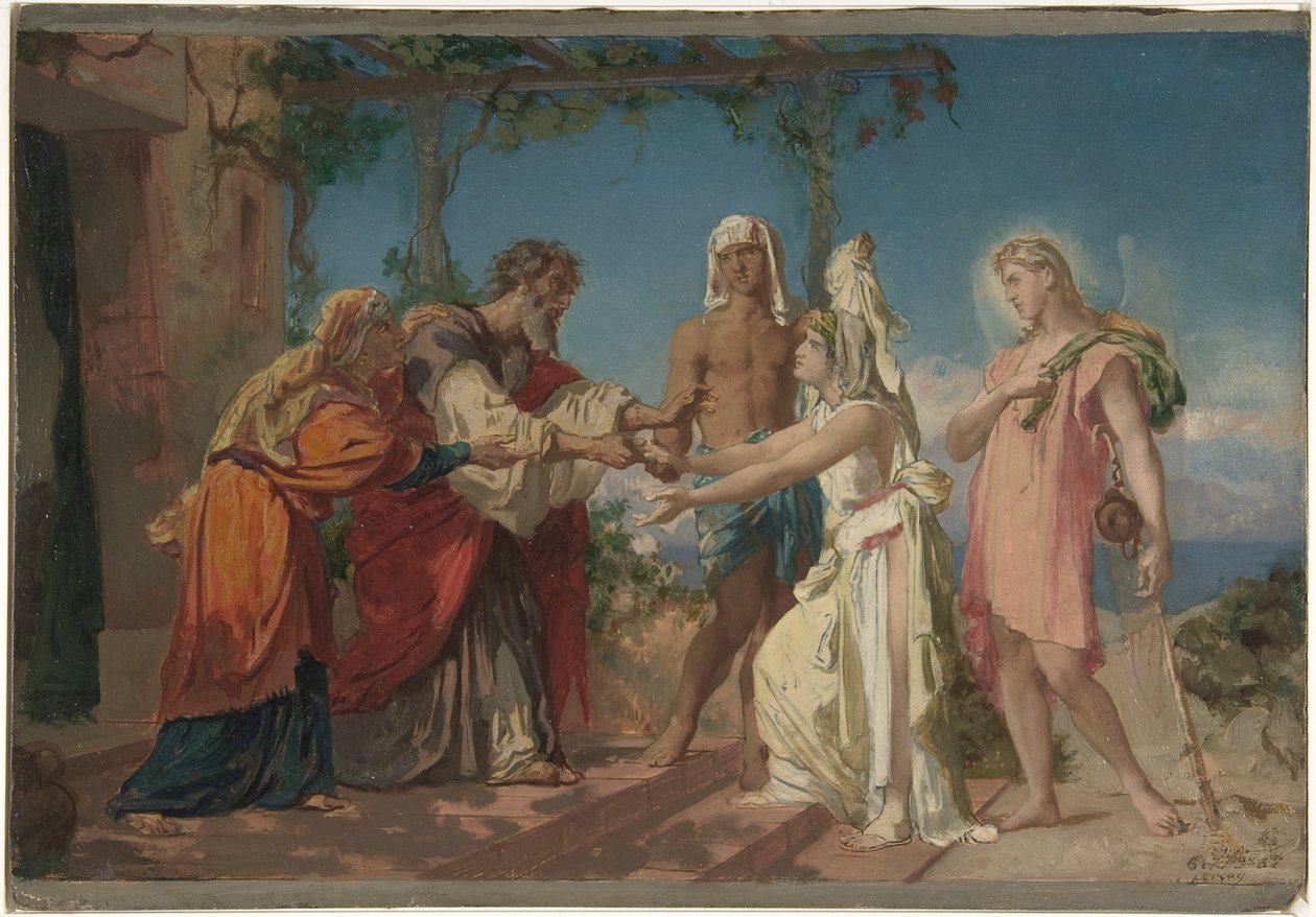 Tobias leva a sua noiva, Sara, à casa do seu pai, Tobit de Henri Lehmann
