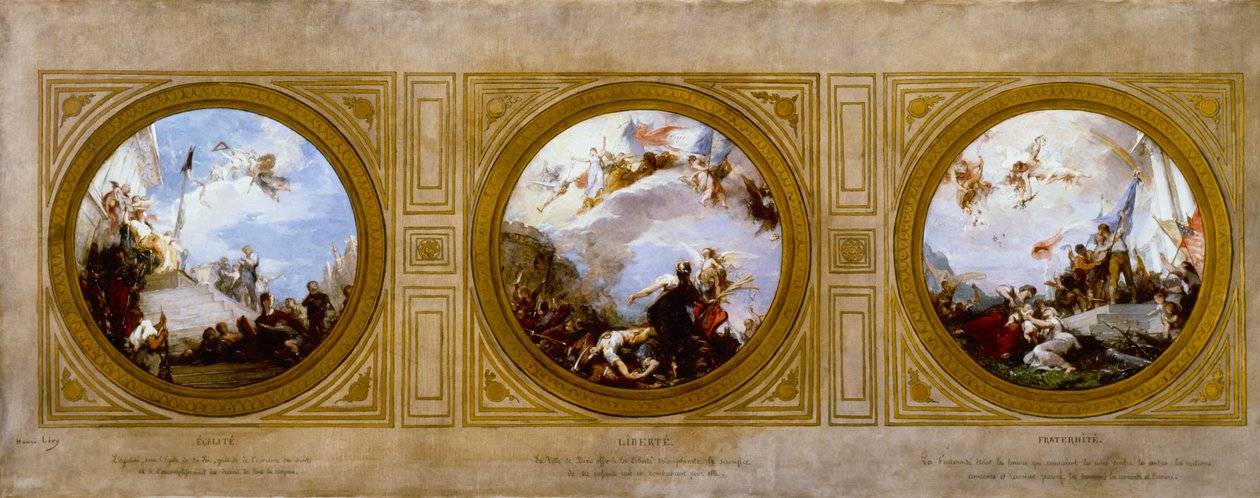 Esboço para a Câmara Municipal do 6º arrondissement: Igualdade. Liberté. Fraternité, cerca de 1887 (óleo) de Henri Leopold Levy