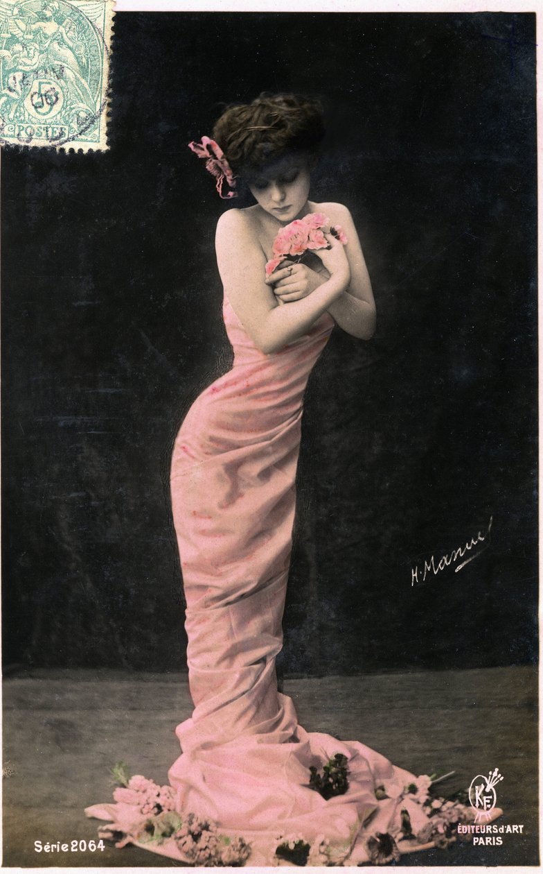 Ideal feminino por volta de 1900: beleza jovem com silhueta muito fina, cartão postal. (foto) de Henri Manuel