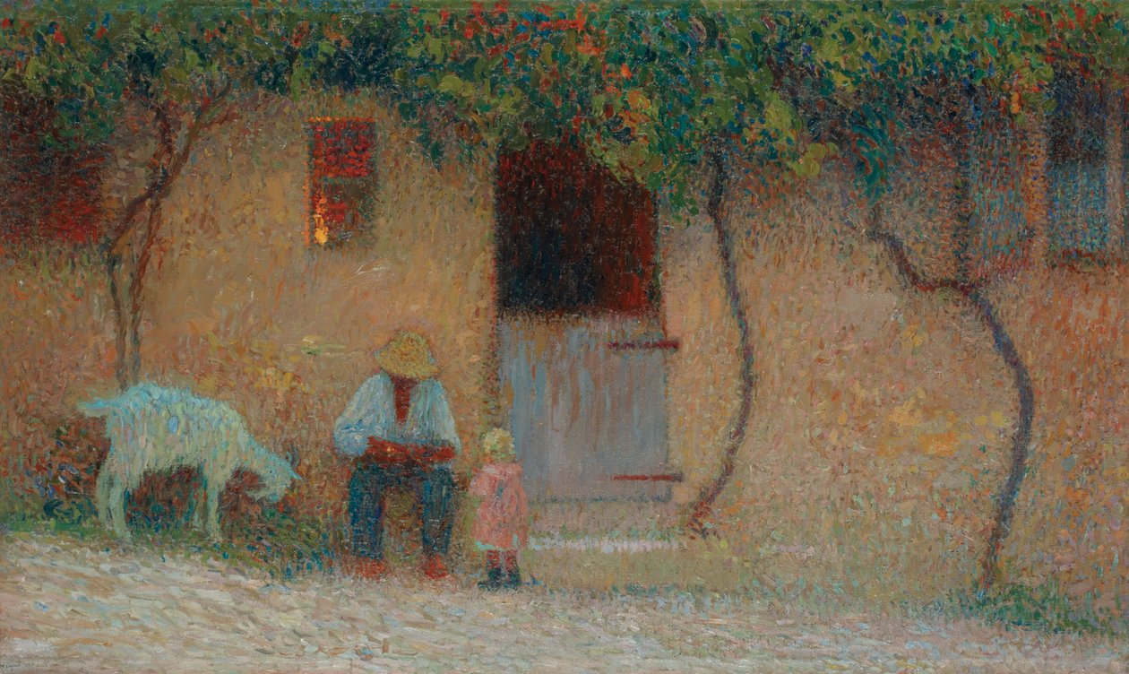 Camponês fora de sua casa em Labastide-du-Vert; Camponês na frente de sua casa em Labastide-du-Vert, c.1910 de Henri Martin