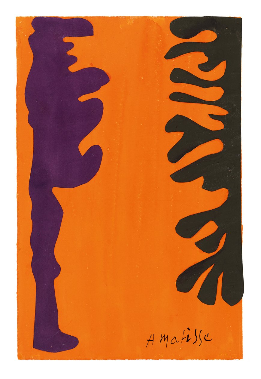 Arabescos pretos e violetas sobre um fundo laranja de Henri Matisse